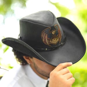 Leather Cowboy Leather Hat Leather Cowgirl Hat Black Cowboy Hat Western Hat Black Hat for Him Hat for Her "Eagle Fligh"|Austin Handmade Hats