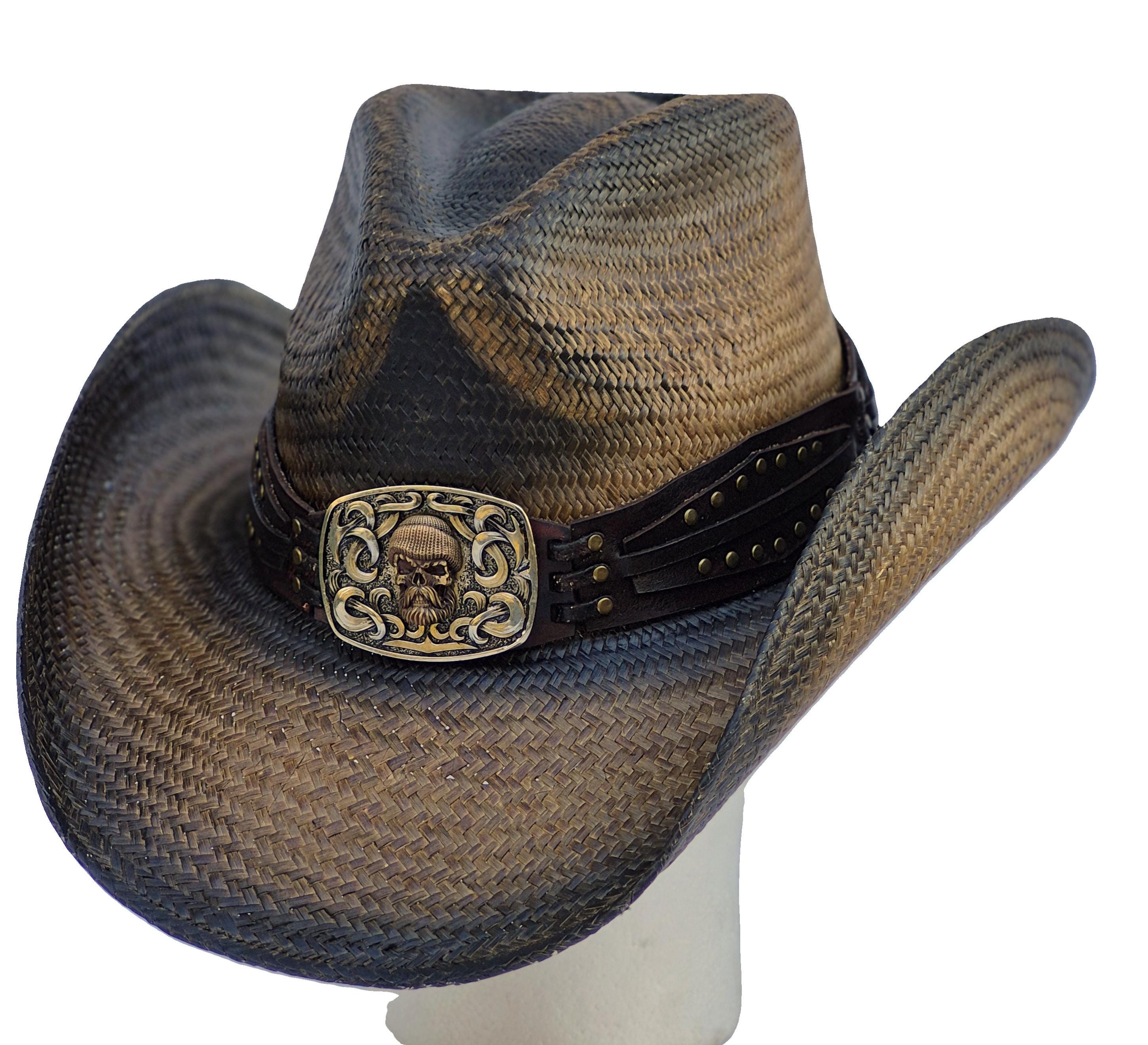 Custom Made Xtreme Straw Cowboy Hat Black Band 6-7/8 Bling Rodeo Festival Skull Iridescent Black Cowboy Hat: Disco Space Cowgirl Costume  main image 2
