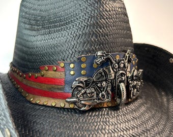 Harley Davidson Straw Cowboy Hat Biker Western Boho Black Sash Made in USA Small il_340x270.6325767292_okdm.jpg main image 3