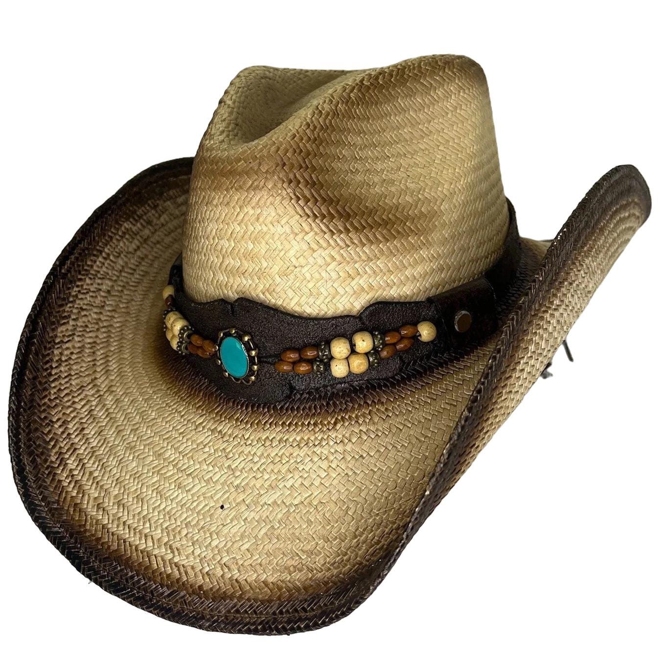 Beige Straw Hat, Cowgirl Hat, Handmade Hat, Beachy Cowgirl Hat, Straw Cowboy Hats for Women, Western Hat Straw, Crystal