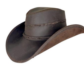 Leather Cowboy Leather Hat Leather Cowgirl Hat Brown Cowboy Hat Western Hat Brown Hat for Him Hat for Her "Outlaw Brn" |Austin Handmade Hats