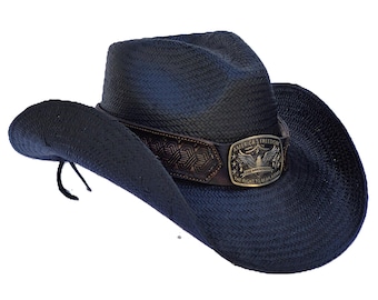 Austin Handmade Hats “Colt” Cowboy/Cowgirl Straw Hat, Concert Hat | Western Hat | Country Festival Hat | Black Straw Hat | 2nd Amedment Hat