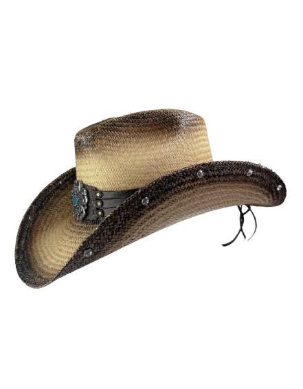 EOZY Cappello Da Cowboy In Paglia, Tesa Larga 9 Cm, Con Nappe E Conchiglie, Unisex, Taglia Unica 58 Cm, Protezione Solare - 2