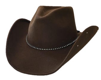 Handmade Felt Cowboy Hat | Wool Brown Hat: Western, Cowgirl, Concert, Country Music, Crystals, Elegant,