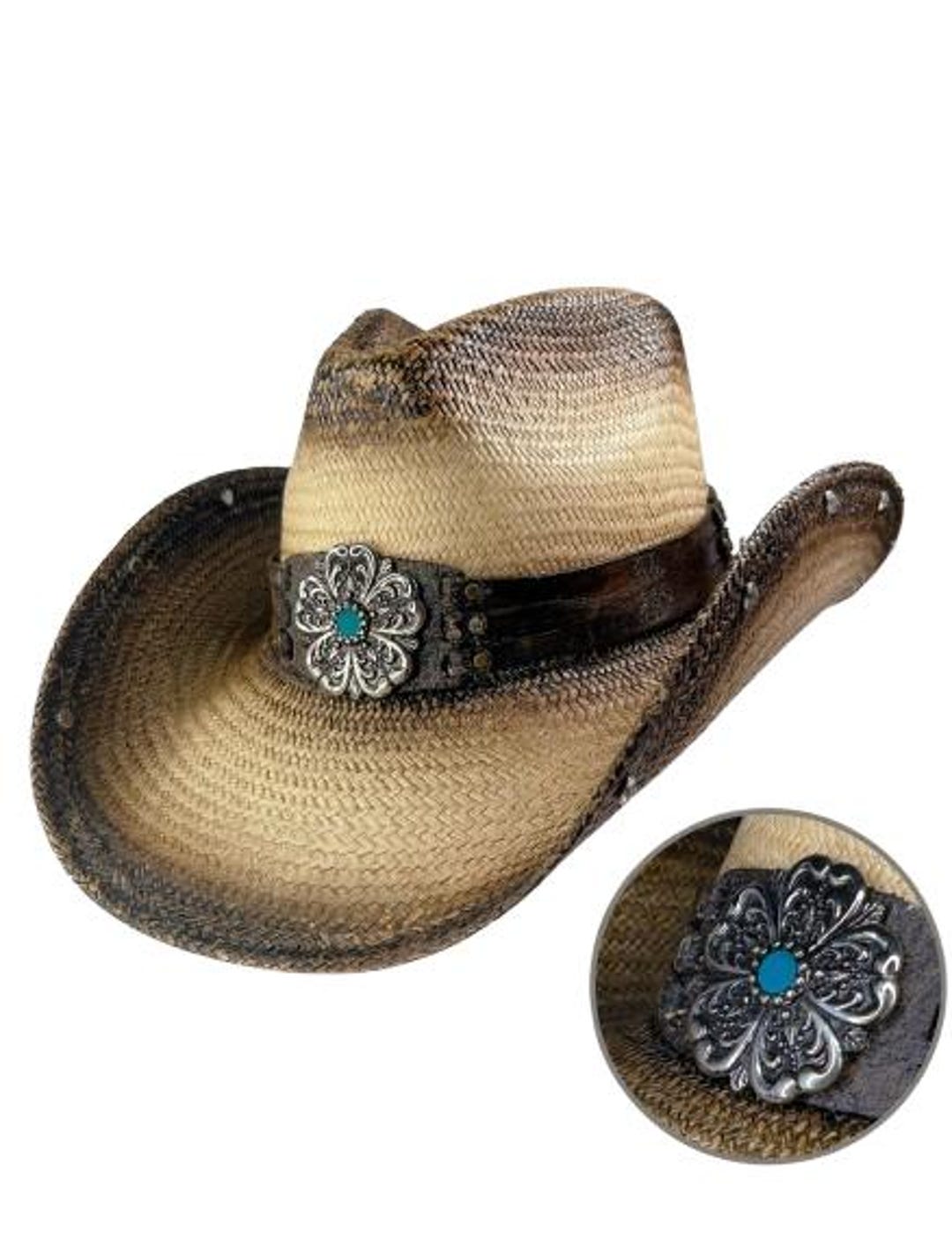 EOZY Cappello Da Cowboy In Paglia, Tesa Larga 9 Cm, Con Nappe E Conchiglie, Unisex, Taglia Unica 58 Cm, Protezione Solare - 3
