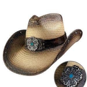 Straw Cowgirl Hat| Western Hat| Country Festival Hat| Concert Hat| Natural Hat Flower Cowgirl &quot;Amelia&quot; | Austin Handmade Hats|Western Style