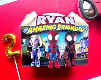 Gepersonaliseerde Spider-Man Gable-bedankdoosjes: 3D-feesttraktatiedozen