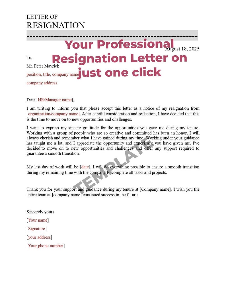 Professional Resignation Letter Template. Google Docs/microsoft Word Professional Resignation Letter Template. Google Docs/microsoft Word