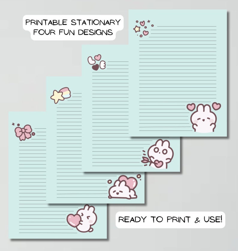 Note Paper Fun Printable Kawaii Bun Printable Stationary | Journal, Diary, Thank You Notes ...