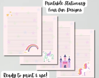 Starry Unicorn Fantasy Printable Stationary for Journaling, Letters, Notes, Scrapbooks, Planners, Digital Planners, etc
