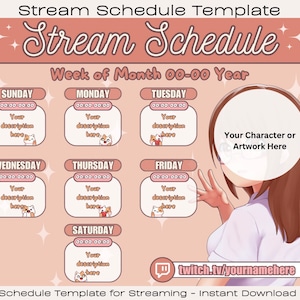Aanpasbare Orange Cat wekelijkse streamschemasjabloon voor streamers, VTubers, PNGtubers, artiesten | Gemakkelijk te bewerken en aan te passen