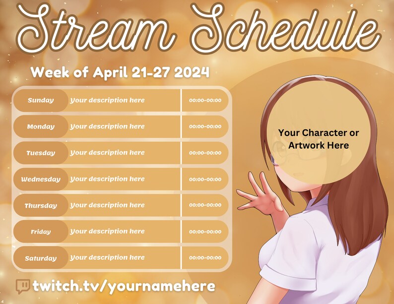 Celestial Gold Twitch Stream Schedule Template for Streamers, Vtubers ...