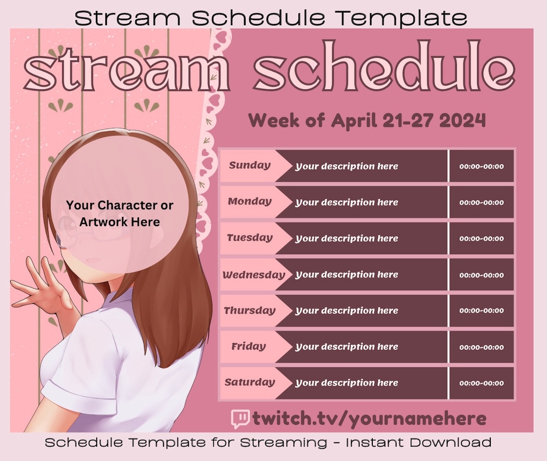 Cheerful Coquette Weekly Stream Schedule Template for Streamers and ...