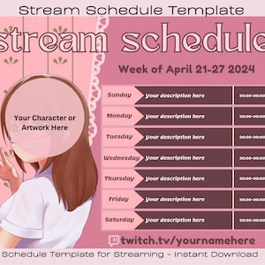 Fröhlicher Coquette Weekly Streamplan Template für Streamer und VTubers | Streamplan Template für Twitch Streamer, VTube, VTubers