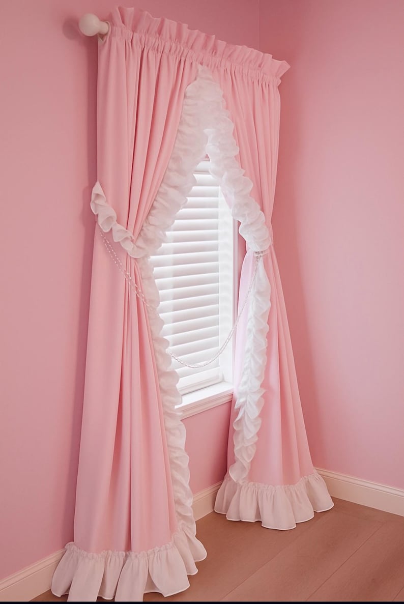 Pair of Pink Girls Room Ruffled Curtains-handmade Lolita Shabby Chic ...