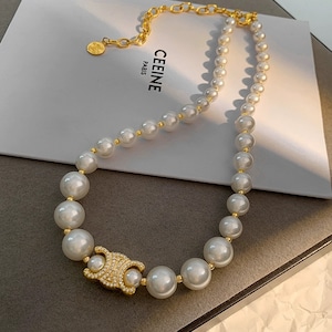 Chanel pearl cheap necklace etsy