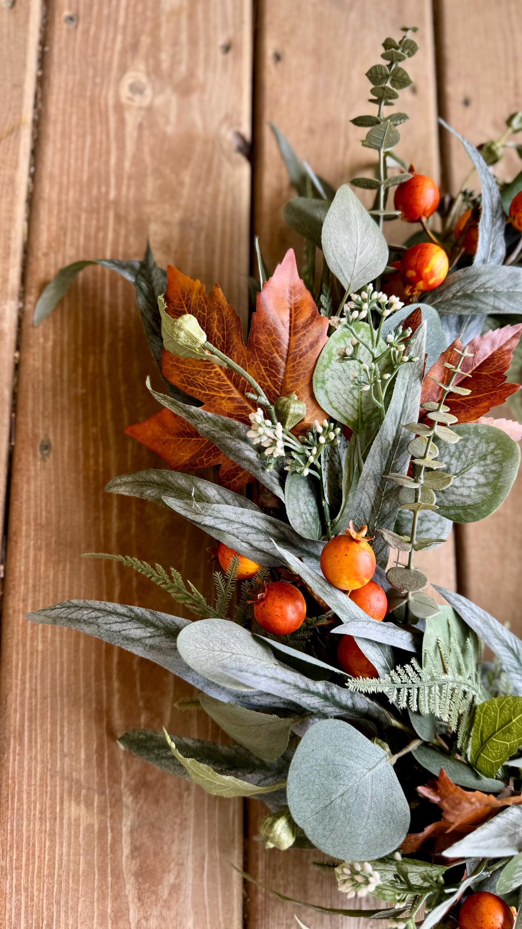 Fall Eucalyptus Wreath With Maple Leaves for Front Door, Orange Berries ...