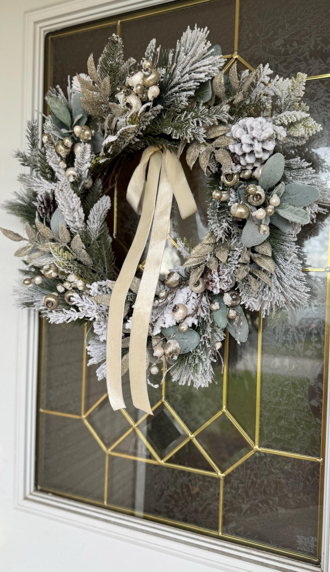 Winter Frosted Mixed Evergreen Lamb’s Ear Pinecone Wreath for Front ...