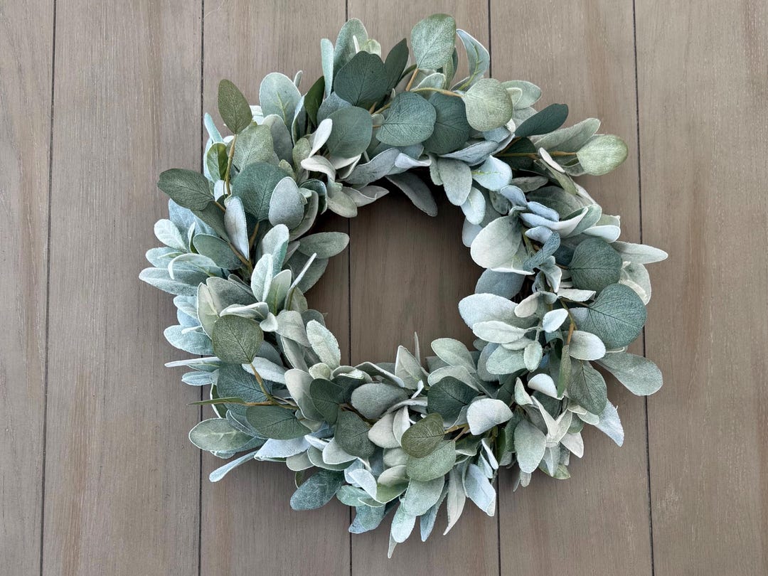Lamb’s Ear Eucalyptus Wreath for Front Door, Faux Lambs Ear Eucalyptus ...