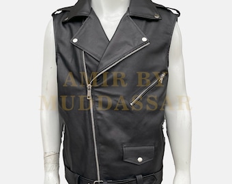 Black Cowhide Leather Vest For Men, Men’s Motorcycle Biker Vest