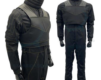 Traje de vuelo negro para cosplay – Conjunto de 3 piezas con chaleco antibalas y protección para el cuello (piezas blandas)