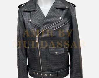 Handmade Black Cowhide Leather Motorcycle Jacket