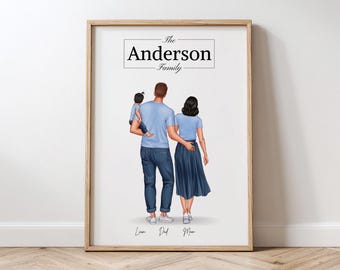 Custom Portrait Family with Pet Print Personalized Gift for Family, Our Family Print, Gift for Mom Dad, Housewarming Gift, Father's Day Gift