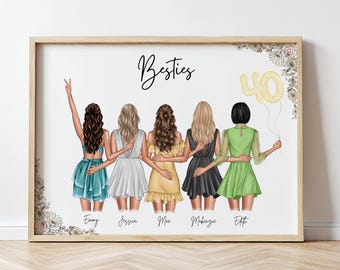 Friends Portrait Besties Gift For Her, Bff Custom Gifts, Best Friend Print, Sister Custom Print, Bestfriend 30th Birthday Print Gift For Her