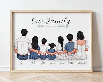 Personalized Family Christmas Gift Custom Family Print Family Portrait Illustration Faceless Family Portrait Gift Family Picture Prints