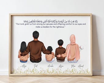 Muslim Family Portrait Gift Unique Wall Art Decor Family Portrait Personalised Gift for Muslim Family Print New Home Gift Housewarming Gifts