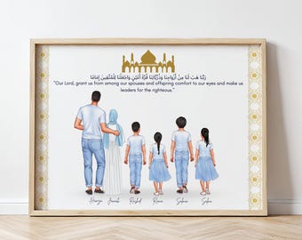Personalized Muslim Portrait Wall Art Gift For Muslim Family Illustration Faceless Housewarming Gift Islamic New Home Gifts Ramadan Gift
