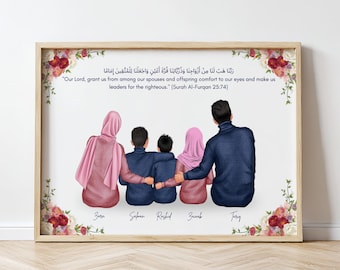 Personalized Muslim Portrait Wall Art Gift For Muslim Family Illustration Faceless Housewarming Gift Islamic New Home Gifts Ramadan Gift