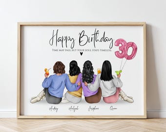 30th Birthday Gift For Her Personalized 30th Birthday Print Best Friend Print Personalized Print Group of Friends Picture Friendship Gifts