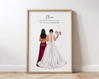 Gift from Bridesmaid Gift For Best Friend Wedding Day Print, Personalised Gift for Bride and Bridesmaid Print Wedding Keepsake Gift for Her