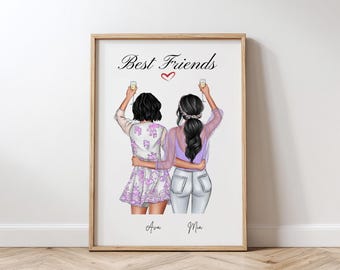 Best Friends Print Sister Birthday Portrait Custom Cousins Gift, Childhood Friends Portrait Roommates Gift for Sister in Law Unique Present
