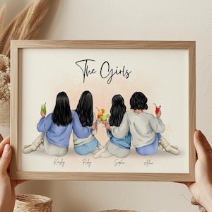 Benutzerdefinierte vier Freunde-Gruppenporträt-Druck Personalisiertes Freundschaftsgeschenk Besties Geburtstags-Andenken Geschenke von 4 Freunden Drucken Bestfriend-Wandkunst