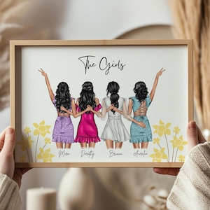 Benutzerdefinierte vier Freunde-Gruppenporträt-Druck Personalisiertes Freundschaftsgeschenk Besties Geburtstags-Andenken Geschenke von 4 Freunden Drucken Bestfriend-Wandkunst