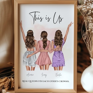 Personalized Group of 3 Friends Print of Custom Wall Art of Three Friends Bestfriend Birthday Art Gifts Friendship Print Group Keepsake Gift