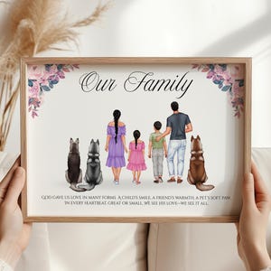 Custom Our Family Portrait with Pets Print Family Wall Art Gifts Personalized Family Picture Housewarming Gift Keepsake Home Decor Printable