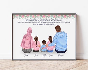 Personalisiertes muslimisches Familienporträt Geschenk Einzigartige Wandkunst Dekor Familienporträt Geschenk für muslimische Familie Neues Zuhause Geschenke Einweihungspartygeschenke
