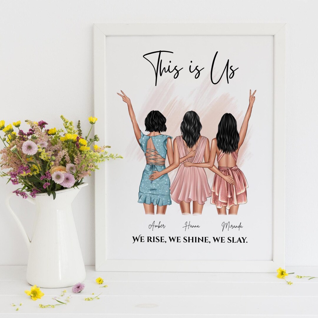 Group of 3 Friends Print of Custom Wall Art of Three Friends