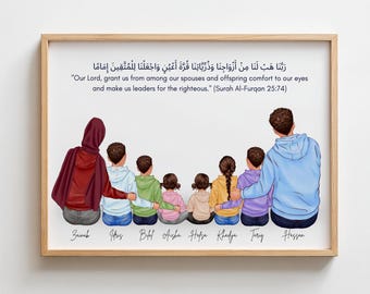 Personalized Muslim Portrait Wall Art Gift For Muslim Family Illustration Faceless Housewarming Gift Islamic New Home Gifts Ramadan Gift