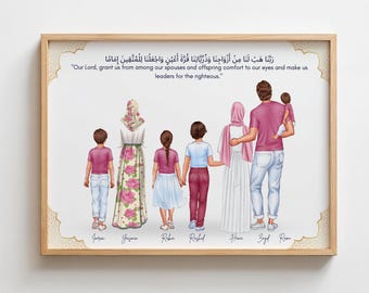Personalized Muslim Portrait Wall Art Gift For Muslim Family Illustration Faceless Housewarming Gift Islamic New Home Gifts Ramadan Gift