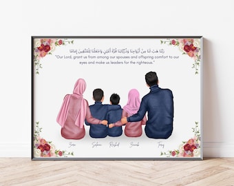 Personalisierte Muslimische Porträt Wand Kunst Geschenk Für Muslimische Familie Illustration Gesichtslose Einweihungsparty Geschenk Islamisches Neues Zuhause Geschenke Ramadan Geschenk