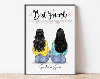 Personalisierter Freundschaftsdruck, individuelle Wanddekoration, Geburtstagsgeschenk für beste Freundinnen, BFF-Illustration, Geburtstagsgeschenk für beste Freundinnen