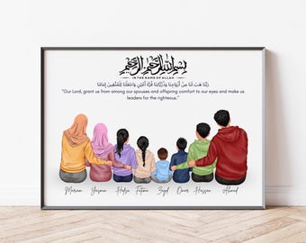 Personalisiertes muslimisches Familienporträt Geschenk Einzigartige Wandkunst Dekor Familienporträt Geschenk für muslimische Familie Neues Zuhause Geschenke Einweihungspartygeschenke