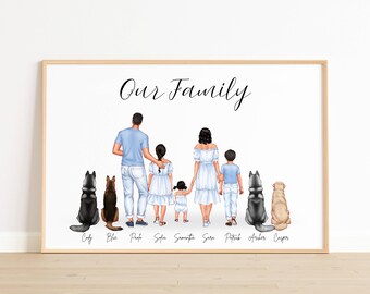 Our Family Print Custom Family with Pet Portrait Print Personalized Gift for Family Gift for Mom Dad Housewarming Gift Father's Day Gift
