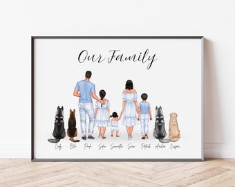 Geschwisterfamilien-Druck, personalisierter Familiendruck für Papa, Geschenk für Mama, Muttertagsgeschenk, Familiengeschenk, Familienporträt-Druck für Großeltern