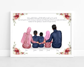 Personalized Muslim Portrait Wall Art Gift For Muslim Family Illustration Faceless Housewarming Gift Islamic New Home Gifts Ramadan Gift