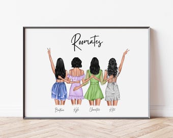 WG-Fotodruck, personalisierter Druck, Gruppenfoto von 4 Freunden, WG-Geschenk, individuelles Wandbild, Freundesporträt, Geschenk für Mitbewohner, Gruppenfoto von vier Freunden